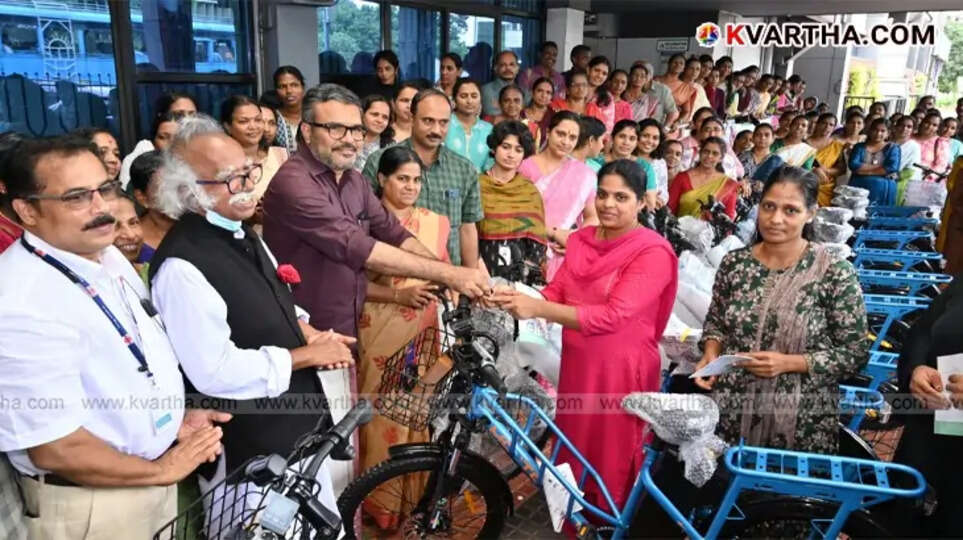 Minister MB Rajesh inaugurating E-cycle project in Kannur.