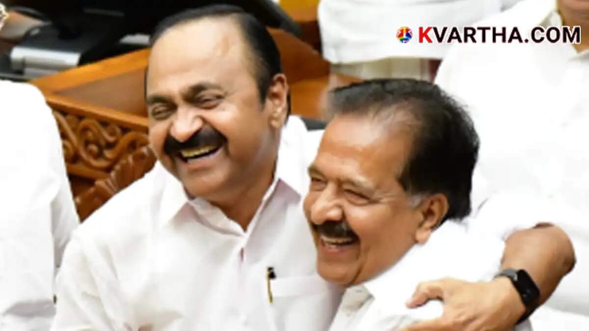 Kerala Chief Minister V D Satheesan and Home Minister Ramesh Chennithala interacting