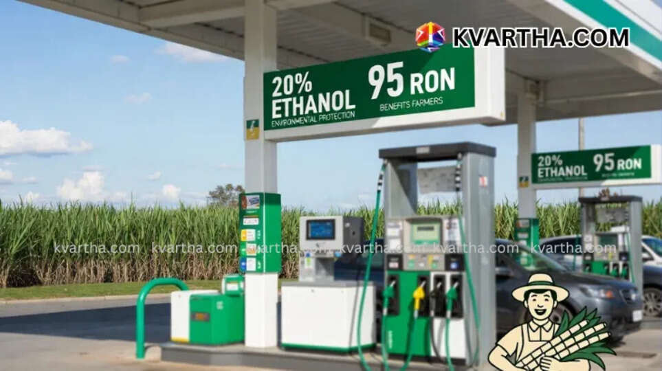 Fuel pump nozzle filling ethanol blended petrol in India