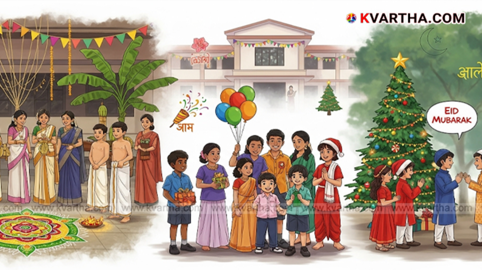 School students in colourful traditional clothes celebrating an event.