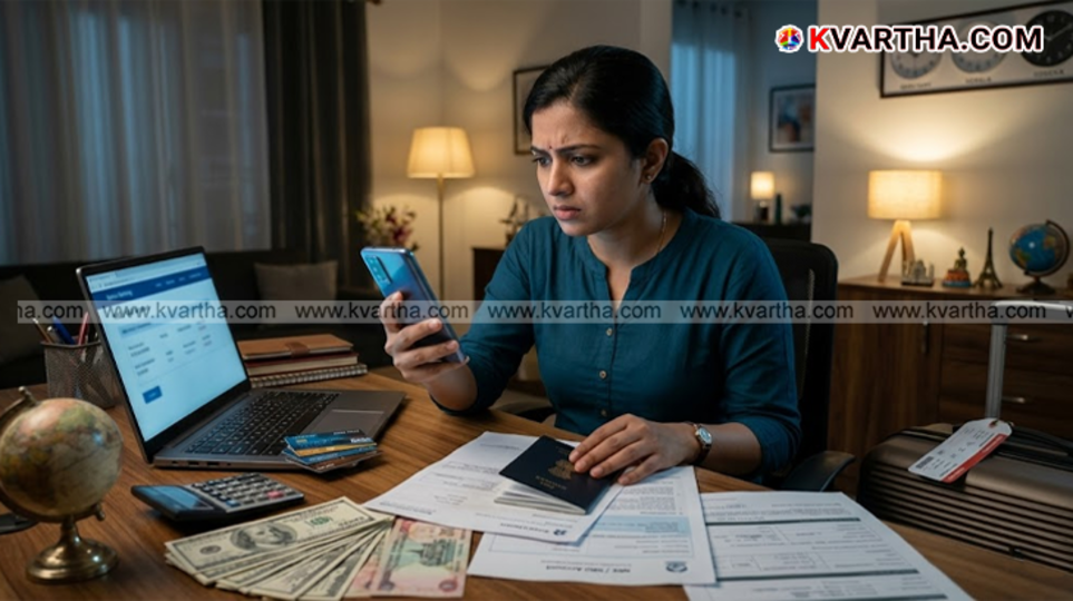  A conceptual representation of NRI banking, showing a passport, foreign currency, and banking documents.