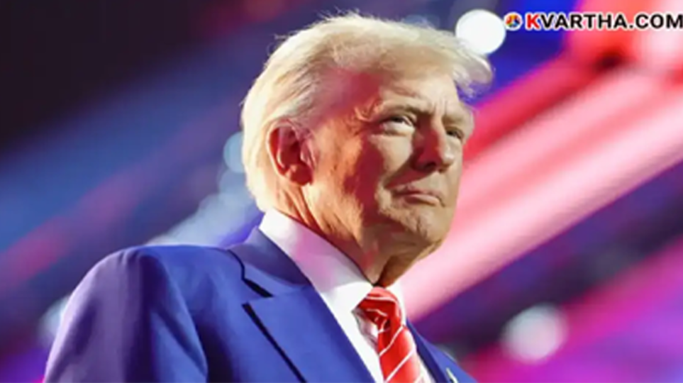 Donald Trump delivering a speech at a podium.