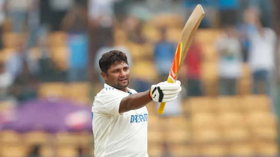 Sarfaraz Khan celebrating his maiden Test century