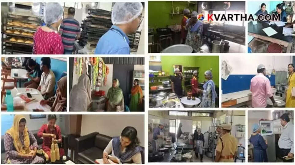 food safety inspector checking food items in a restaurant kitchen.