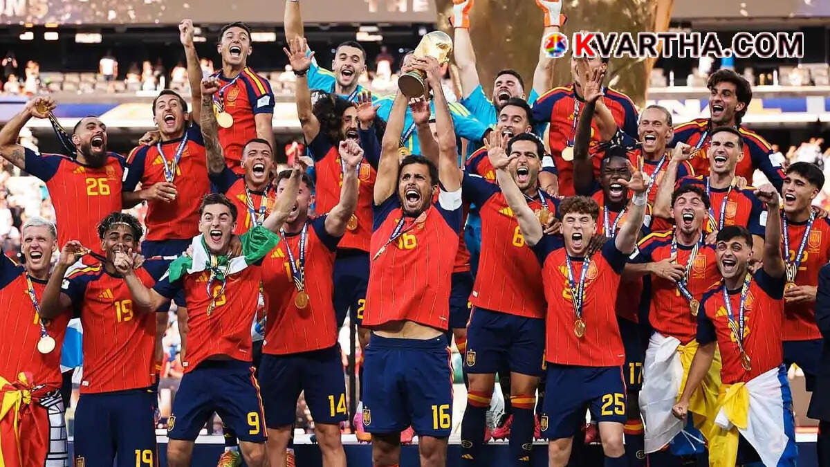  Conceptual image of Spain football team lifting the 2026 FIFA World Cup trophy