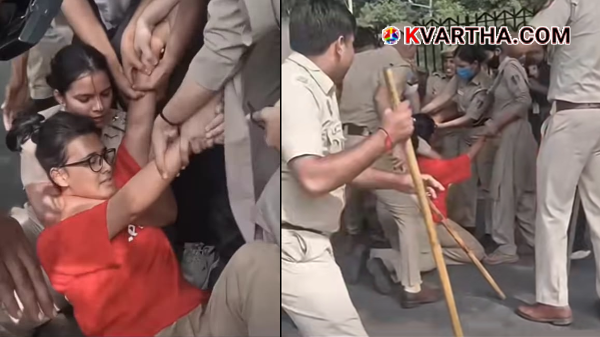  Image reflecting student protests and leader Neha Bora in Delhi
