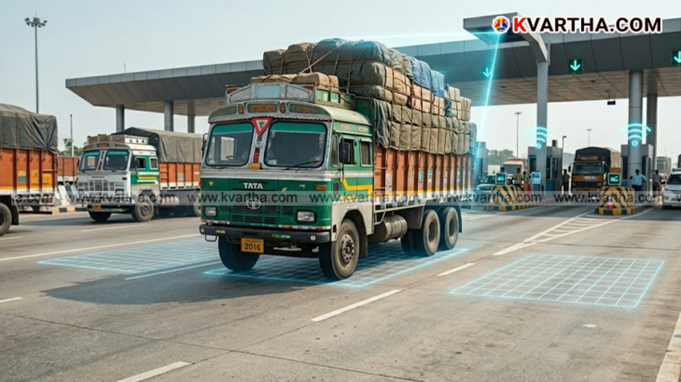A symbolic scene of checking overloaded vehicles on national highways.
