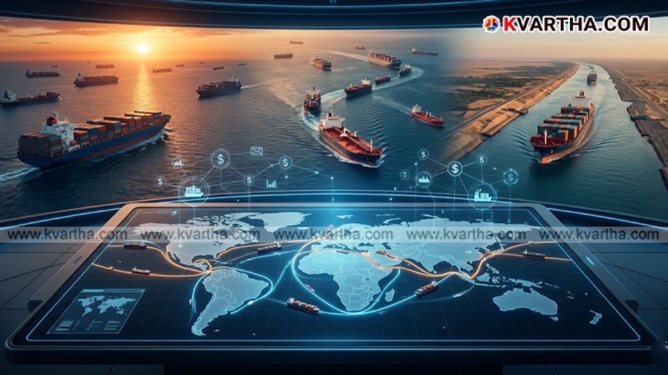 A symbolic view of shipping and toll systems along the world's major sea lanes.