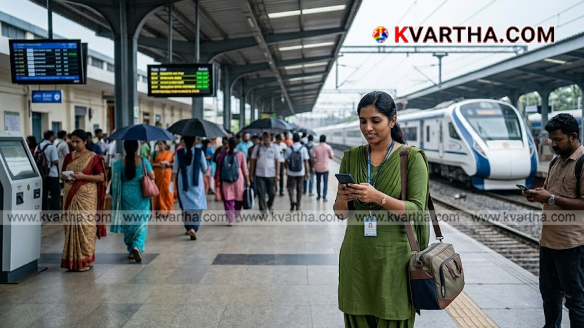 Passengers booking train tickets through a modern digital interface.