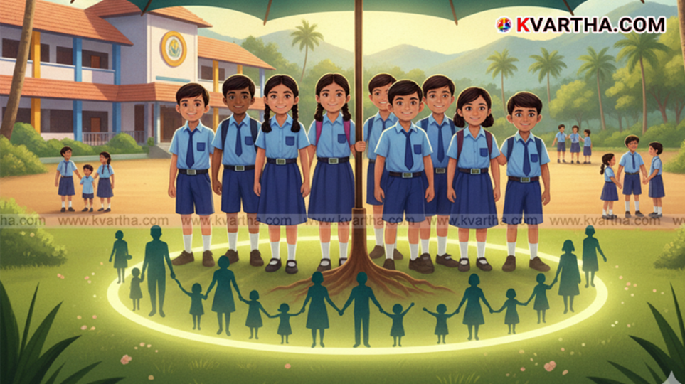  A teacher talking to a student in a classroom, representing the Surakshamitra project.