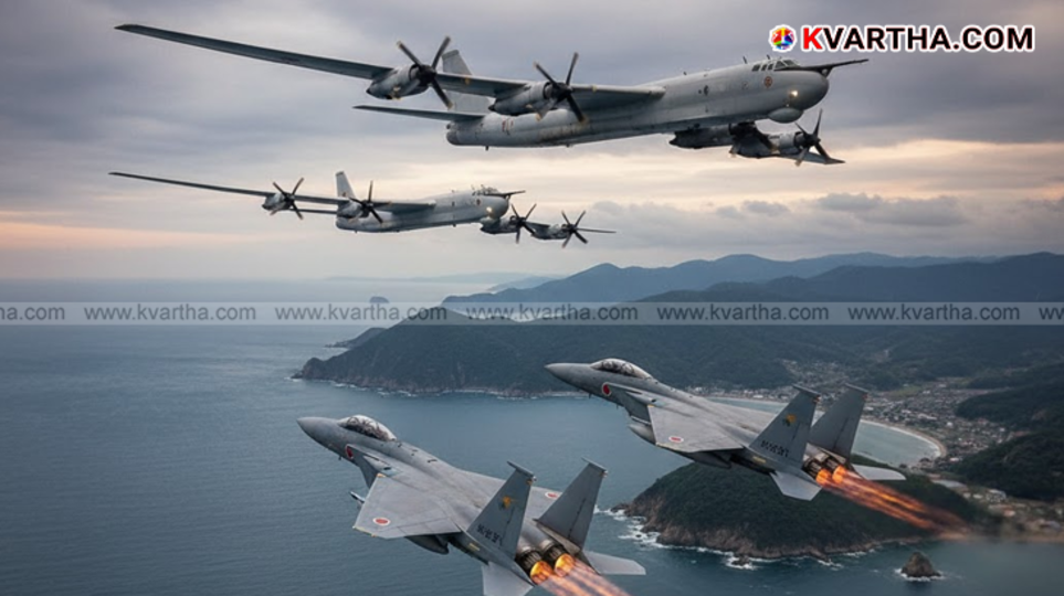 Russian Tu-95 bomber flying over the sea near Japan