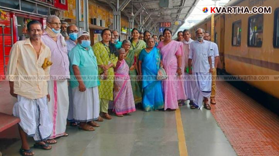Senior citizens from an old age home in Kannur waiting to travel on the Vande Bharat Express.