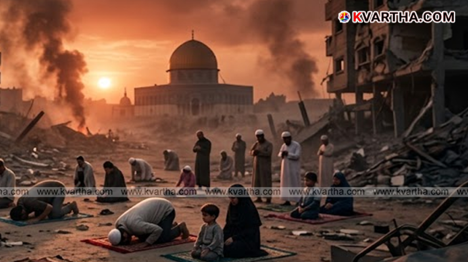 Palestinians performing Eid prayers on the streets of Jerusalem after being blocked from Al-Aqsa.