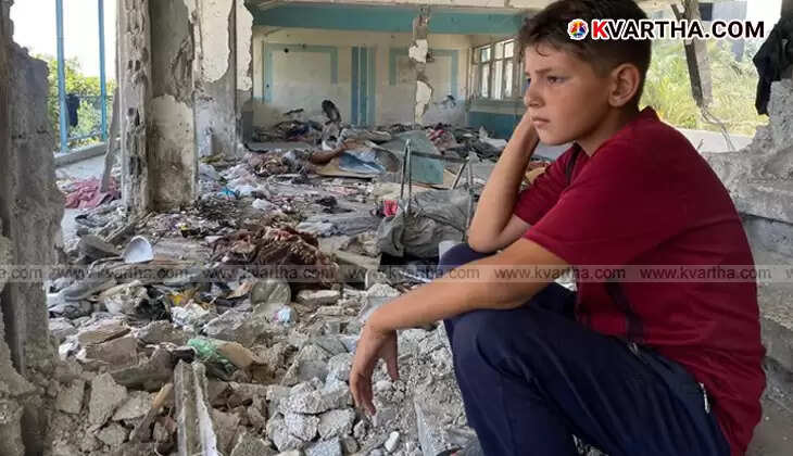 Damaged school building in Gaza after Israeli attack