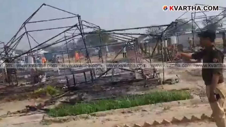 Fire scene at Kumbh Mela grounds in Prayagraj