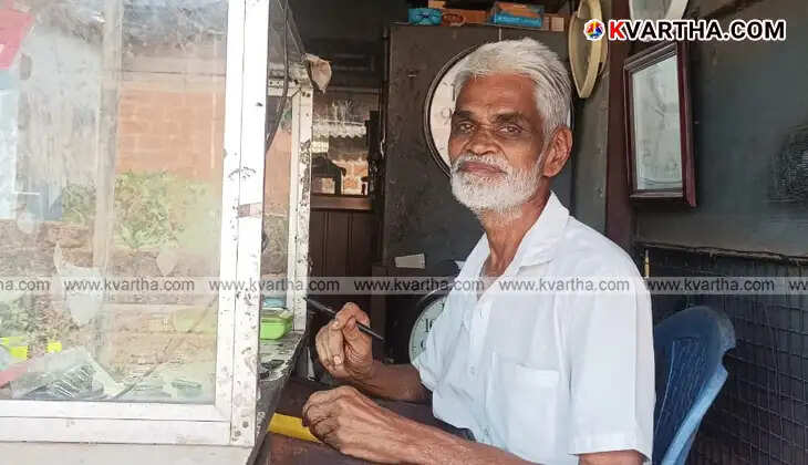 Narayanan working on a watch at his small shop in Pallikkovval.