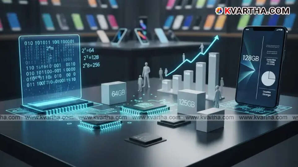 Graphic illustrating 64GB, 128GB, and 256GB as powers of two.