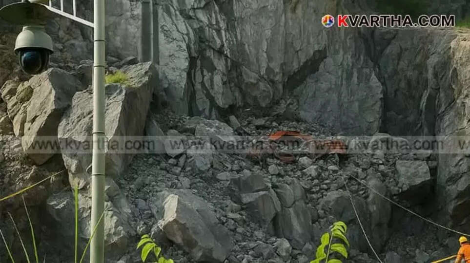 Image Representing Giant Rock Falls on Hitachi Machine, Workers Trapped in Konni Quarry
