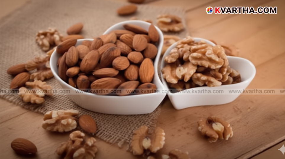 Almonds and Walnuts in small bowls