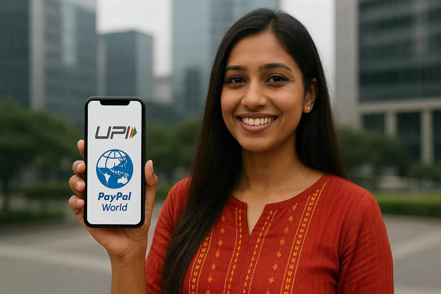 UPI and PayPal World logo with a globe indicating global payments.