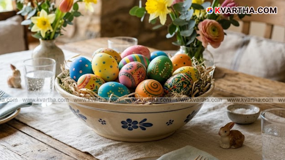 Colorful Easter chocolate eggs and decorations displayed in a UK retail store in March 2026.