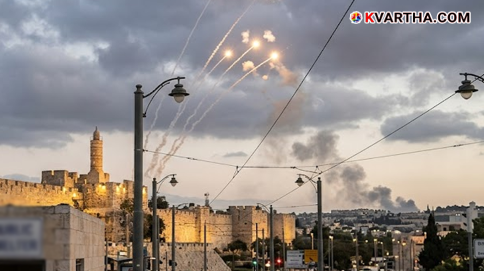 Representational image of air raid sirens and interceptors in the night sky over Jerusalem in March 2026.