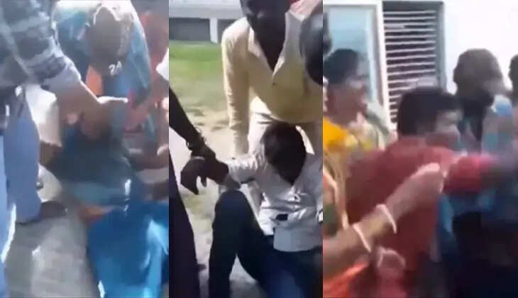 A group of people fighting at a wedding