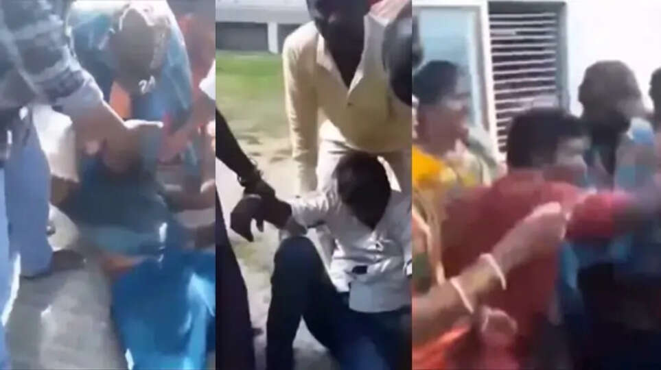 A group of people fighting at a wedding