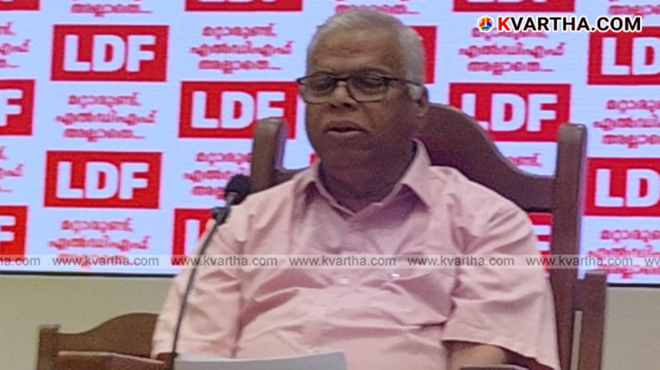 A symbolic image of CPM leader M.V. Jayarajan speaking at a press conference.