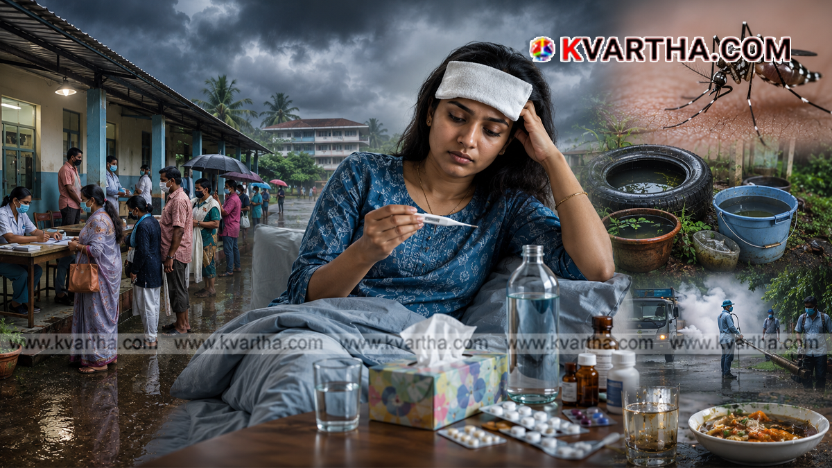 Conceptual image showing fever symptoms and health monitoring