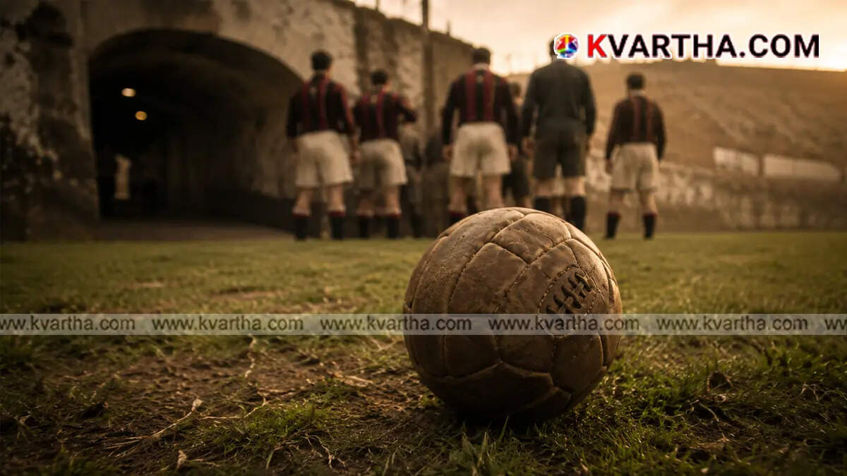 Conceptual vintage image representing the Indian football team of the 1950s